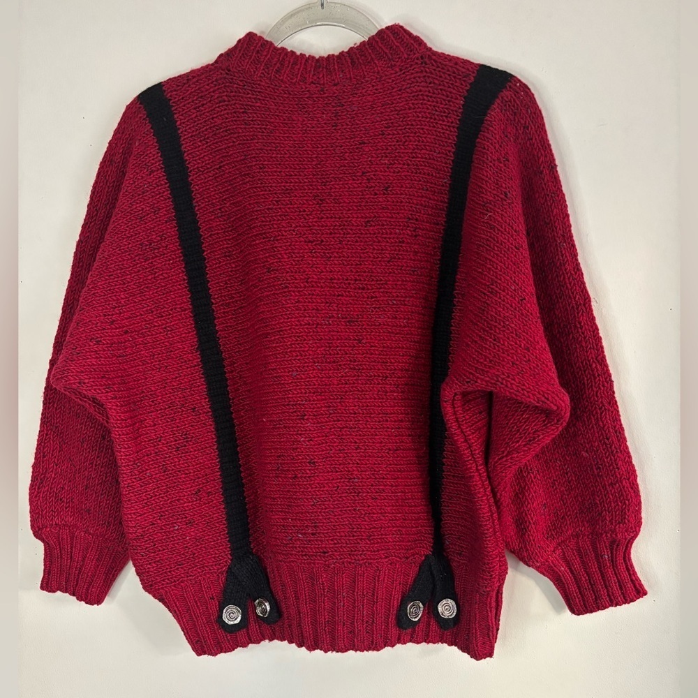 CYRIL CULLEN Red Women’s Pure Virgin Wool Knit Sweater with Black Accents